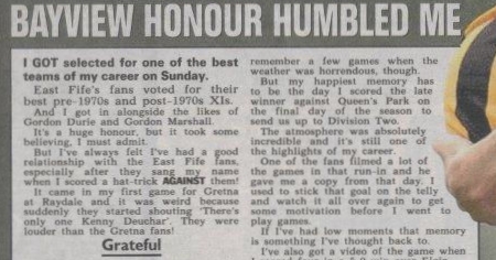 Kenny Deuchar Reflects On All Time Great Award (The Sun Newspaper – September 2008)